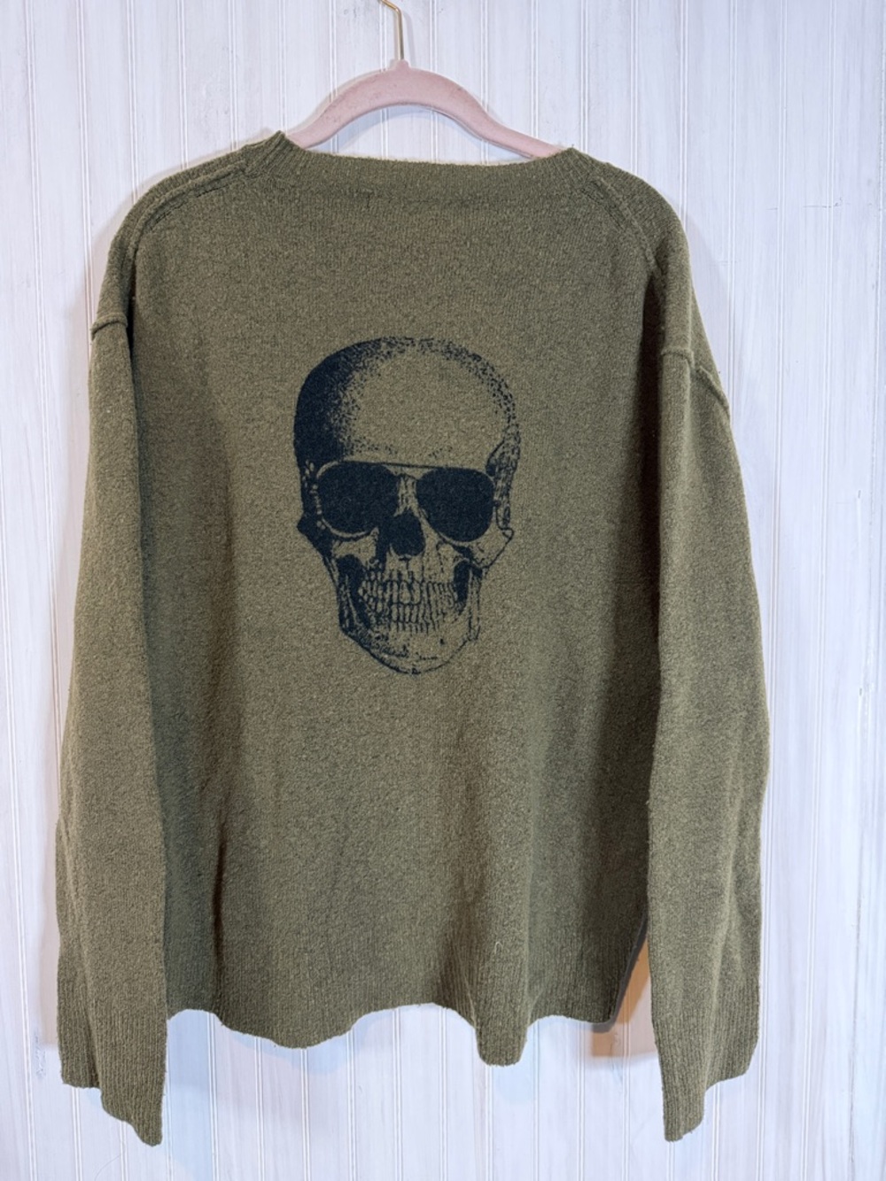SKULL CASHMERE WOOL YAK DISTRESSED SWEATER SMALL